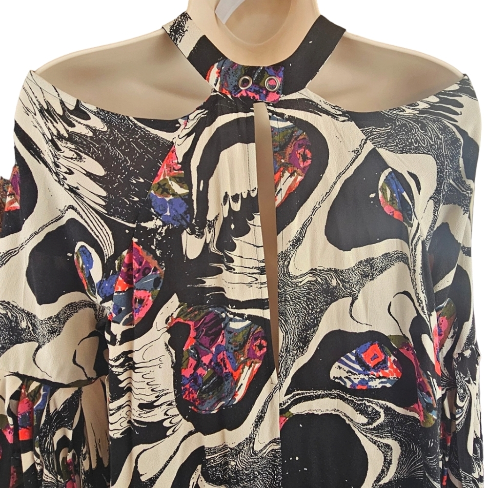 Free People Womens Drift Away Black Abstract Print Open Shoulder Tunic Dress M - Picture 11 of 15
